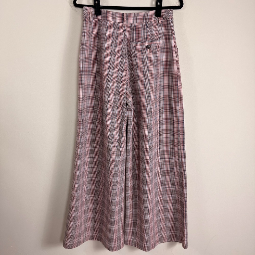 Maeve Avery Pleated Wide Leg Trousers Plaid High Rise Pants Mauve Blue US 6 - Picture 3 of 14